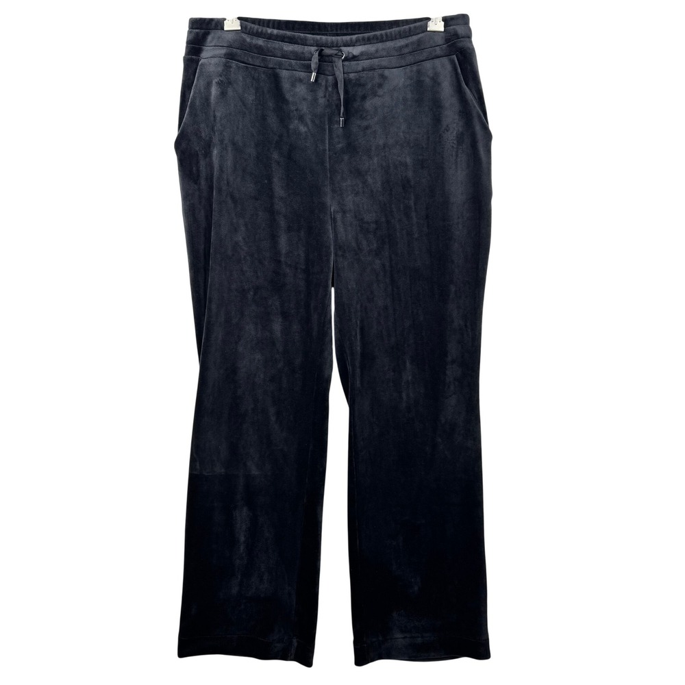 Chico's Weekends Velour Pants Women 1 Medium Black Velvet Straight Athleisure‎